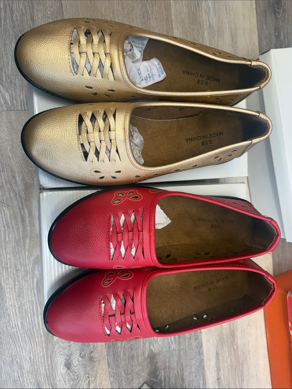 Unbranded Gold and Red Slip-On Comfort Flats size 9.5W W/ box lot of 2 shoes